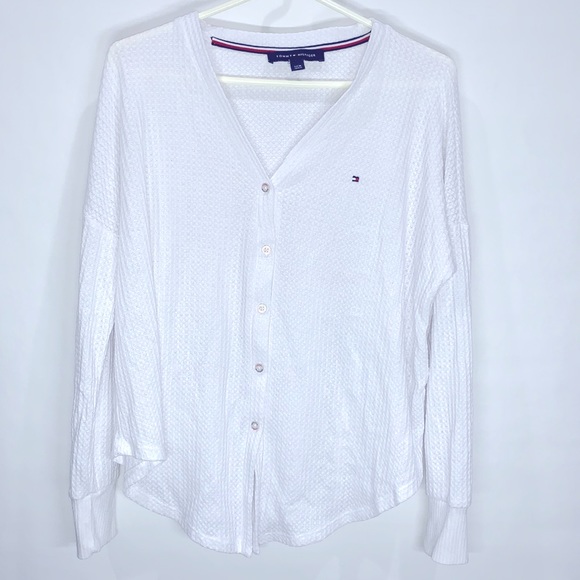 Tommy Hilfiger Sweaters - Tommy Hilfiger waffle white knit tie cardigan